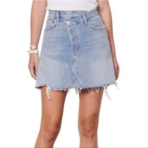 AGOLDE Criss Cross Organic Cotton Distressed Denim Mini Skirt Size 25